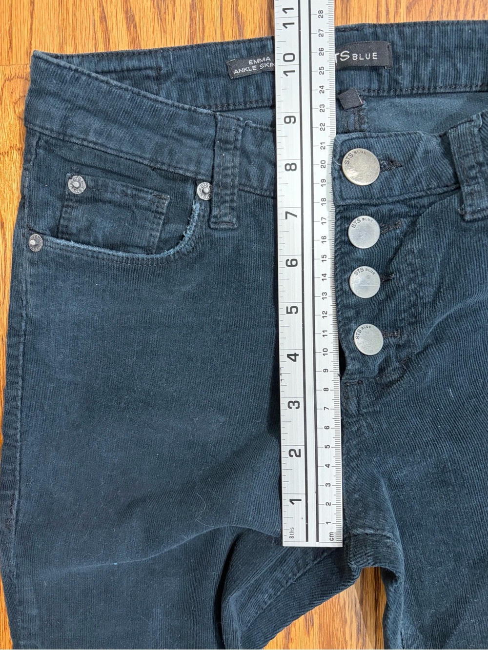 STS Blue Emma Ankle Skinny Dark Blue Button-Fly Raw-Hem Corduroy Pants (25) - Picture 7 of 9